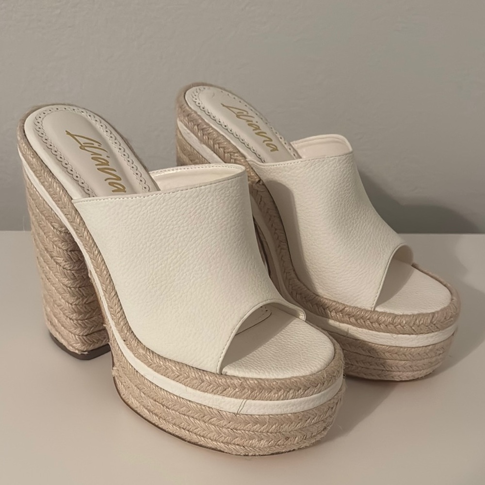 Women's Cream Platform Wedge Sandals